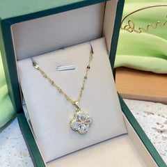 Zirconia Violet Four-leaf Clover Pendant Accessory Titanium Steel Necklace, Versatile Collarbone Chain for Women