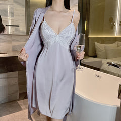 Ice Silk Lace Backless Home Nightgown