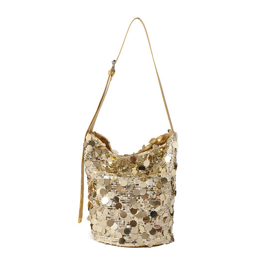 Trendy Sequined Niche Design Bags, Versatile Women's Bags, Chain Crossbody Bags, Single-shoulder Bucket Bags