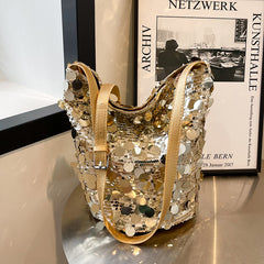 Trendy Sequined Niche Design Bags, Versatile Women's Bags, Chain Crossbody Bags, Single-shoulder Bucket Bags