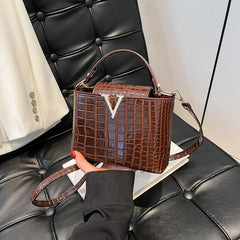 Stone-patterned Hand-held Fashionable Single-shoulder Retro Crossbody Trendy Ladies' Bucket Bag