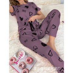 Women's milk silk cute printed pajamas suit