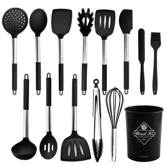 Silicone Kitchen Cooking Spatula Spoon Baking Tools 13-piece Set with Storage Bucket
