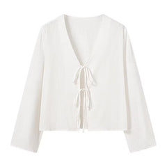 Women's Lace-up Cardigan, Thin Flared Sleeves, Long Sleeves, Solid Color Top