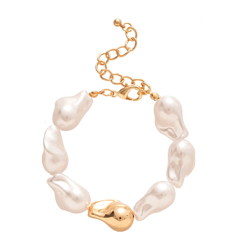 Retro Baroque Imitation Pearl Irregular Geometric Bracelet, French Fashion, Simple and Elegant for Women
