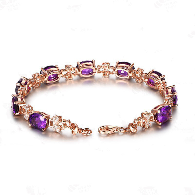 Amethyst Water Drop Rose Gold Necklace, Bracelet, Ring & Earring Set of 4