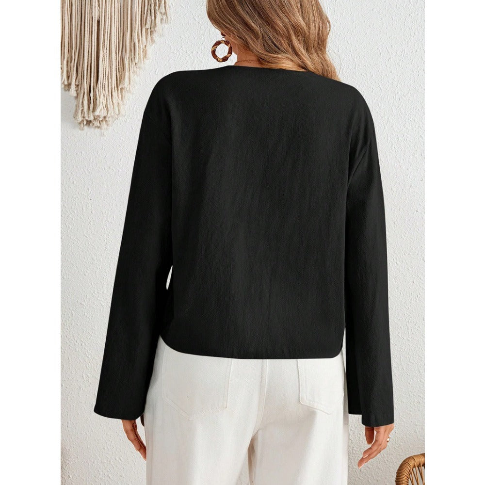 Women's Lace-up Cardigan, Thin Flared Sleeves, Long Sleeves, Solid Color Top