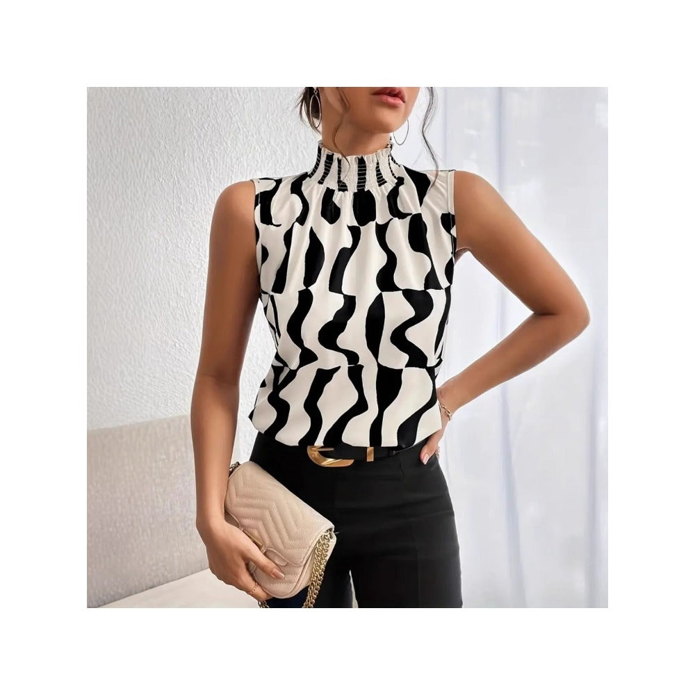 Full-body Printed Small High-neck Sleeveless Shirt