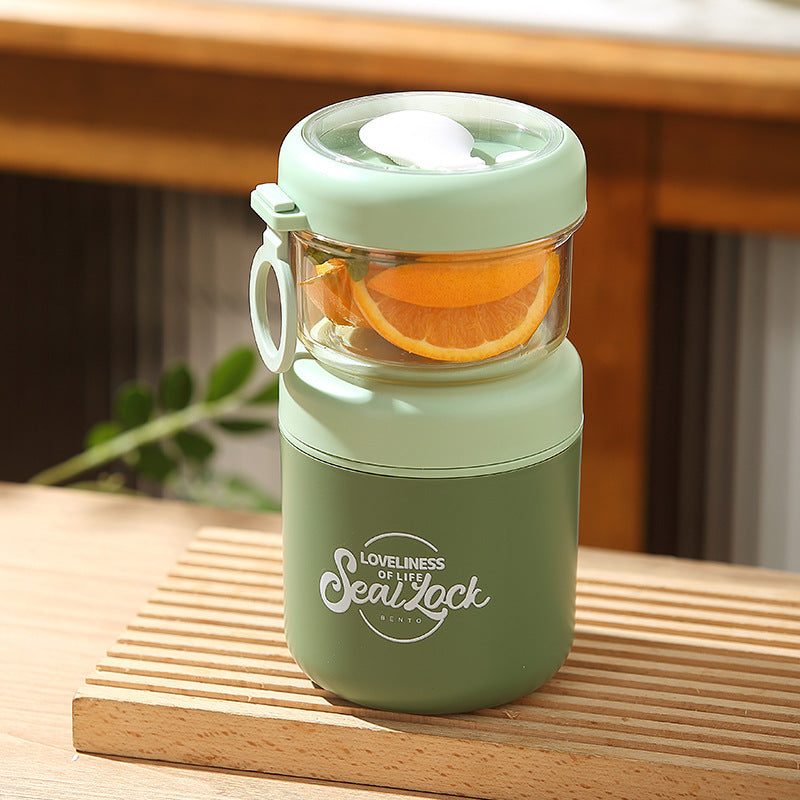 Stainless Steel Large-capacity Insulated, Covered Spoon Breakfast Cup, Oatmeal Cup, Portable for Students and Office Workers