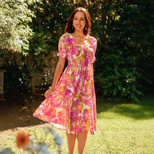 New One-shoulder Floral Print Dress