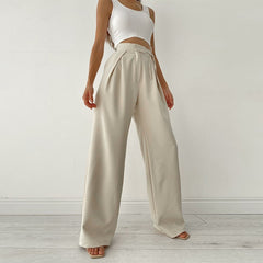 High-waisted, Strapless, Solid-color, Versatile, Casual, Wide-leg Dress Pants for Women