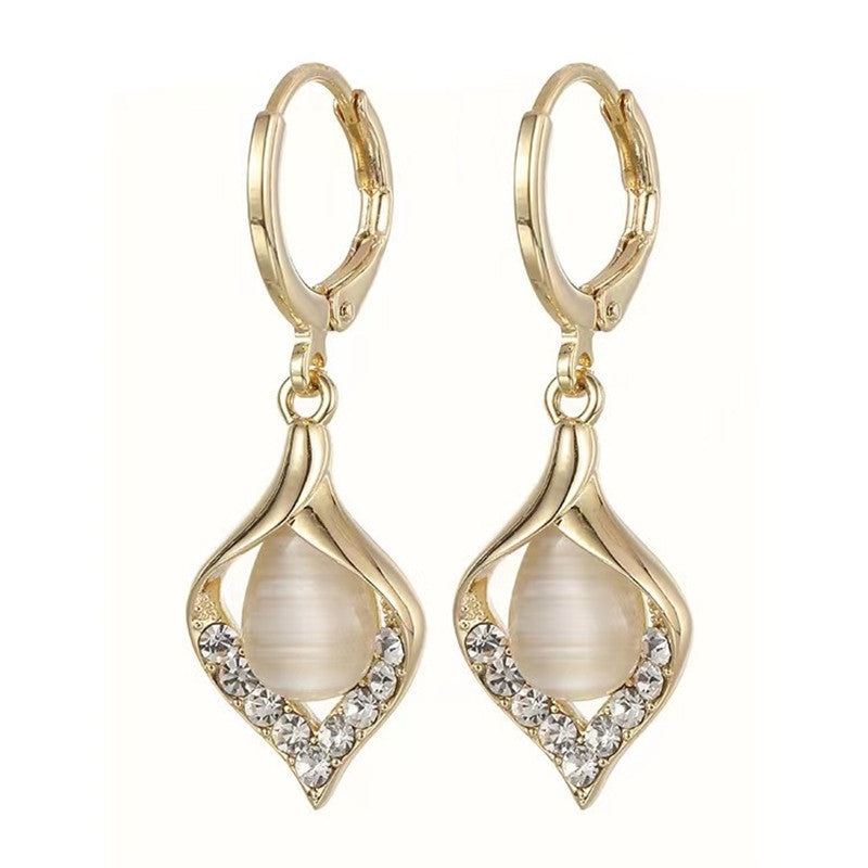 New Angel Tears High-end Ear Hook Design Teardrop-shaped Cat's Eye Stone Earrings for Women