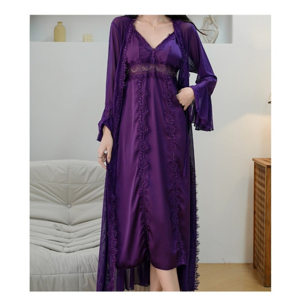Pure Style Light French Satin Hollow with Chest Pad Pajamas