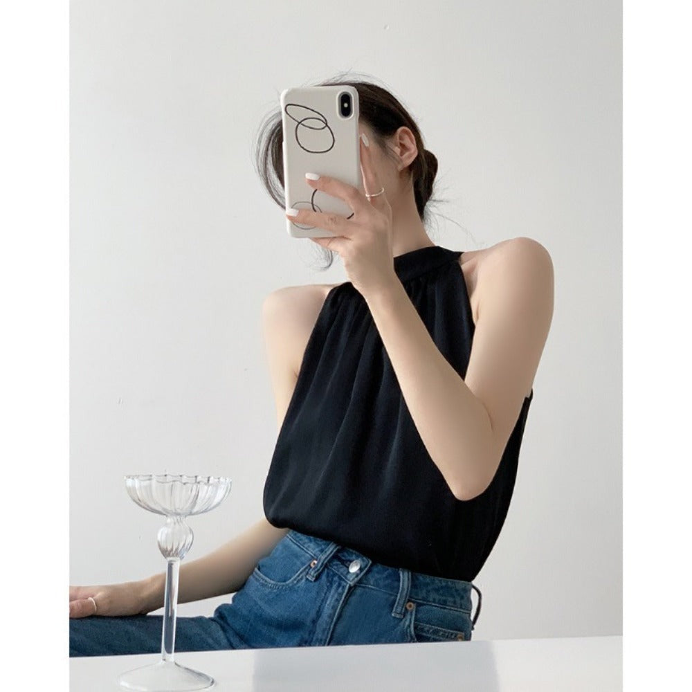 Off-the-shoulder Halter Top for Women, Sleeveless and Versatile Vest, with A Unique and Sophisticated Design