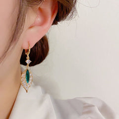 Crystal Zircon Leaf Earrings, Fashionable and Elegant Earrings