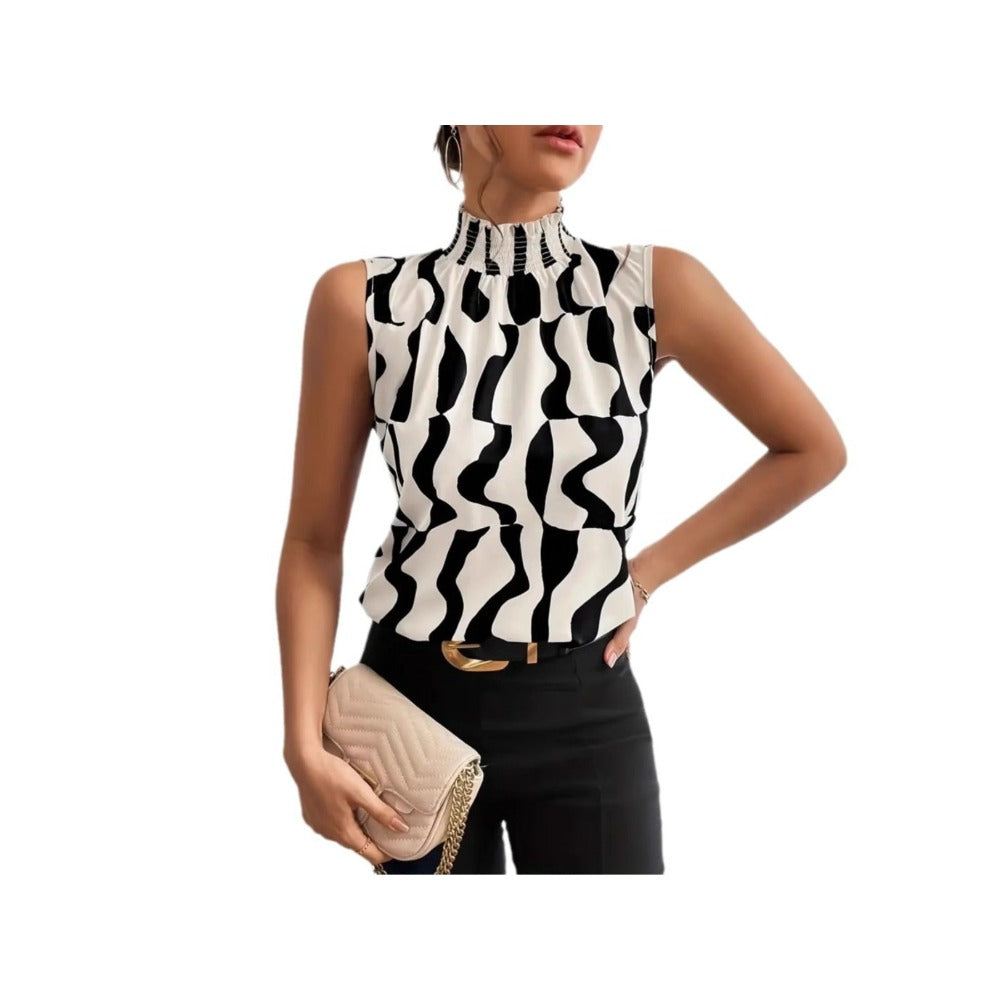 Full-body Printed Small High-neck Sleeveless Shirt