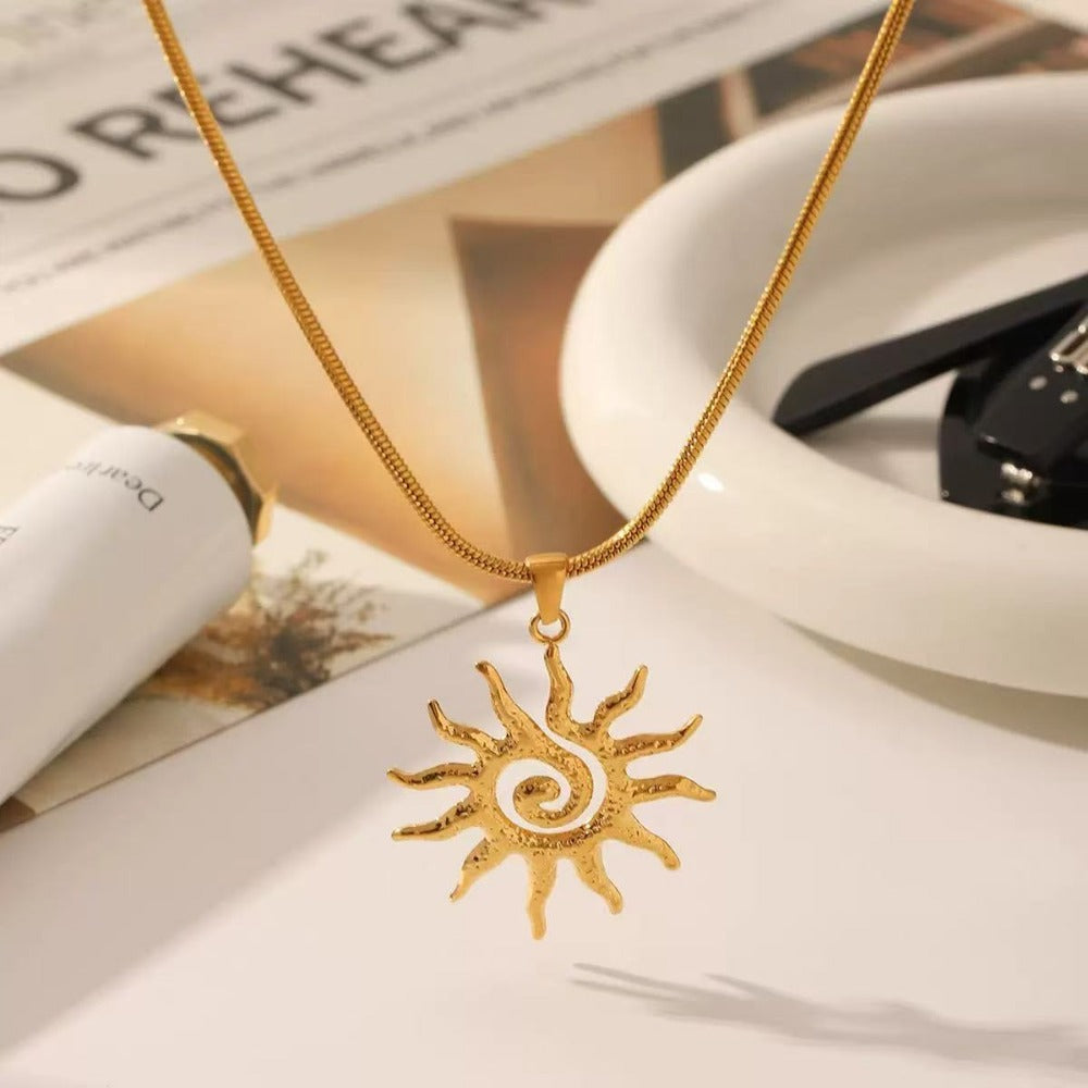 Fashion Hollow Sun Titanium Steel Personality Creative Spiral Clavicle Necklace