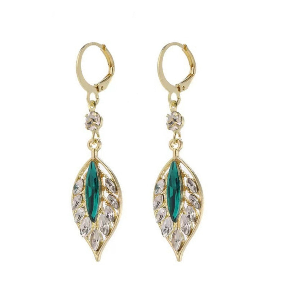 Crystal Zircon Leaf Earrings, Fashionable and Elegant Earrings