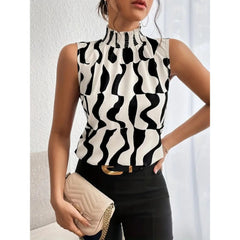 Full-body Printed Small High-neck Sleeveless Shirt