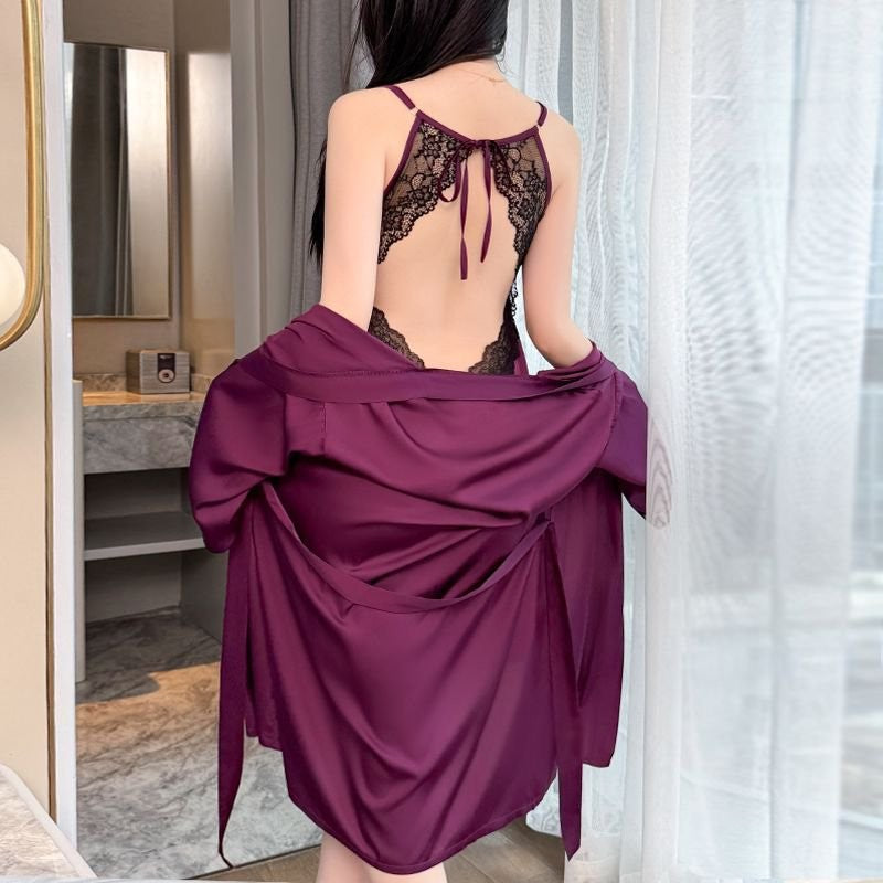 Ice Silk Lace Backless Home Nightgown