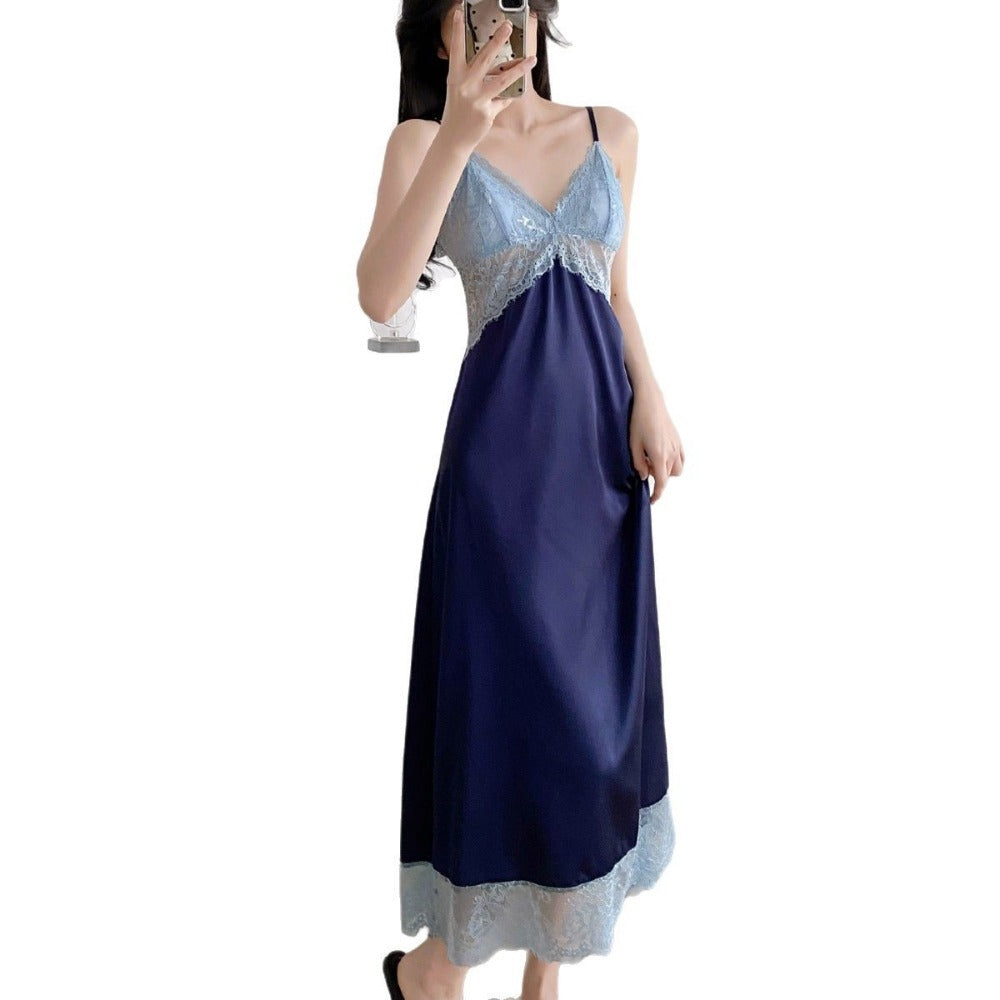 Cute Lace Satin Camisole Nightgown with Bra Pads