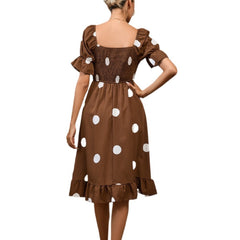 Polka Dot Style Fashionable Short-sleeved Ruffled Dress