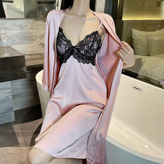 Ice Silk Lace Backless Home Nightgown