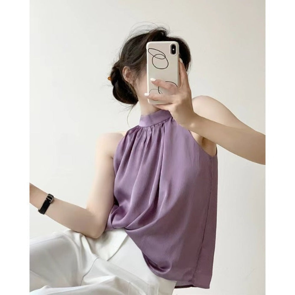 Off-the-shoulder Halter Top for Women, Sleeveless and Versatile Vest, with A Unique and Sophisticated Design