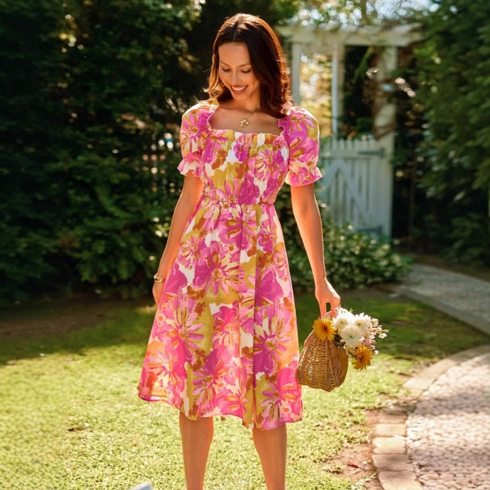 New One-shoulder Floral Print Dress