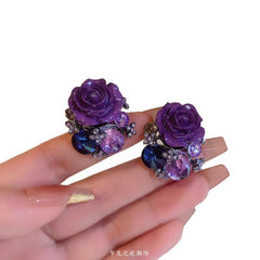 Purple Earrings with Flower Stud Earrings, A Unique Retro Style for Women, and A New Style of High-end Earrings