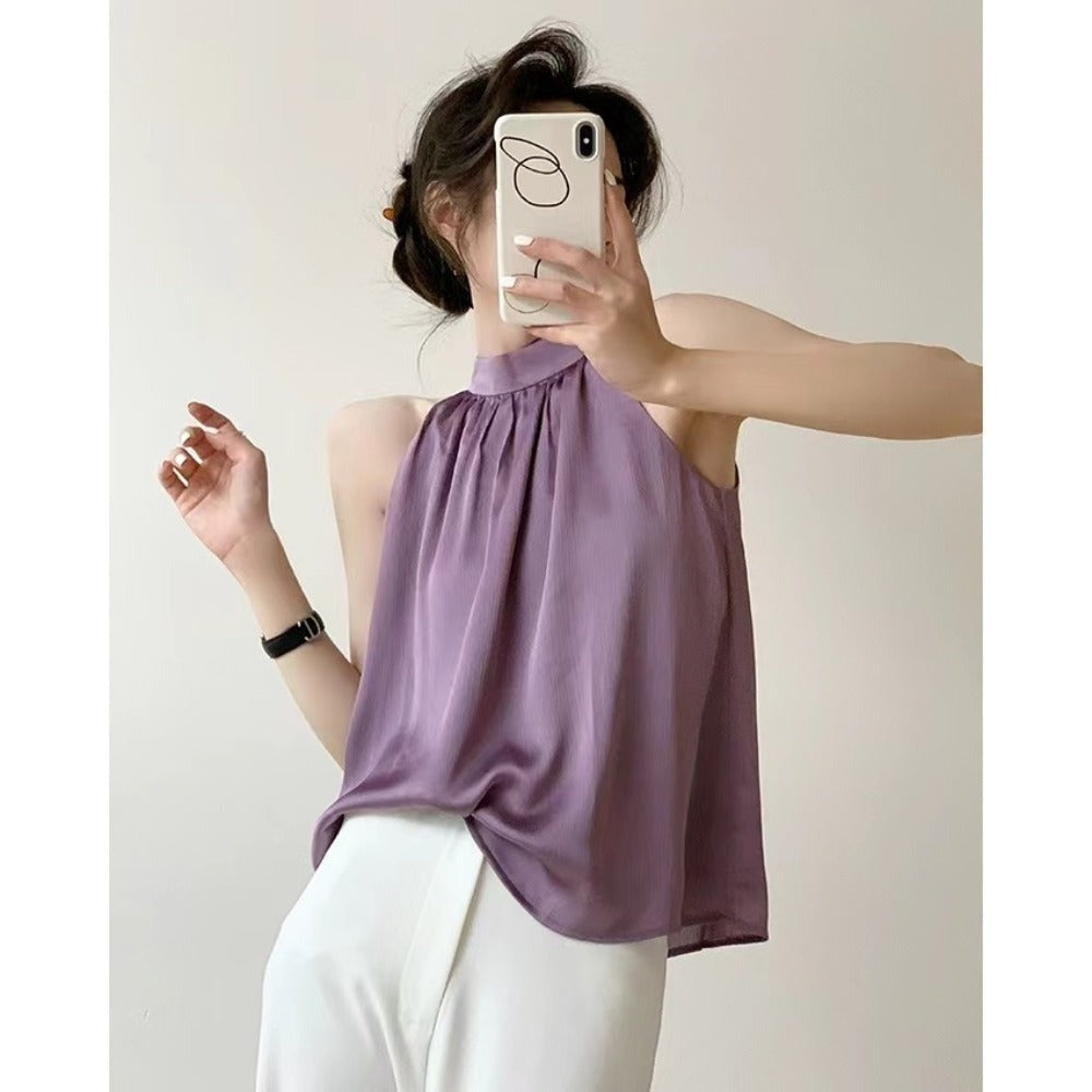Off-the-shoulder Halter Top for Women, Sleeveless and Versatile Vest, with A Unique and Sophisticated Design