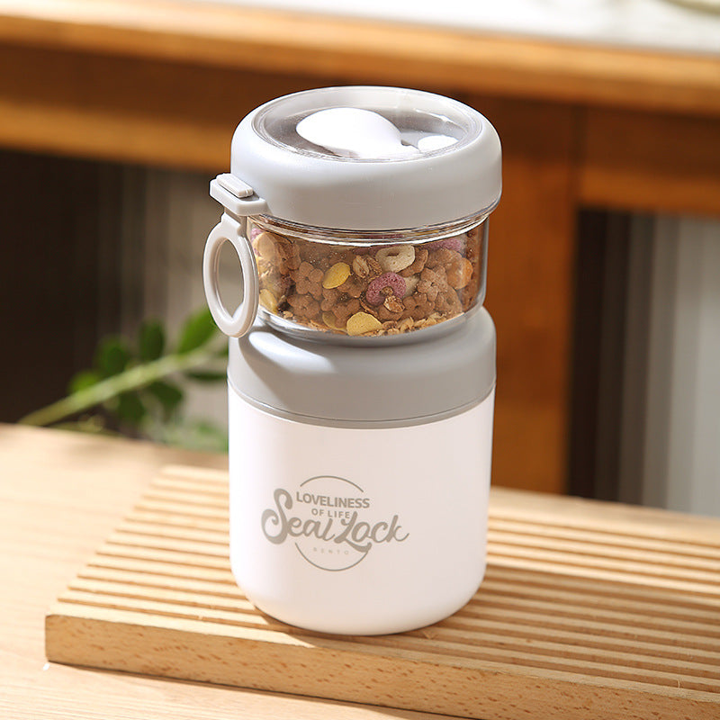 Stainless Steel Large-capacity Insulated, Covered Spoon Breakfast Cup, Oatmeal Cup, Portable for Students and Office Workers