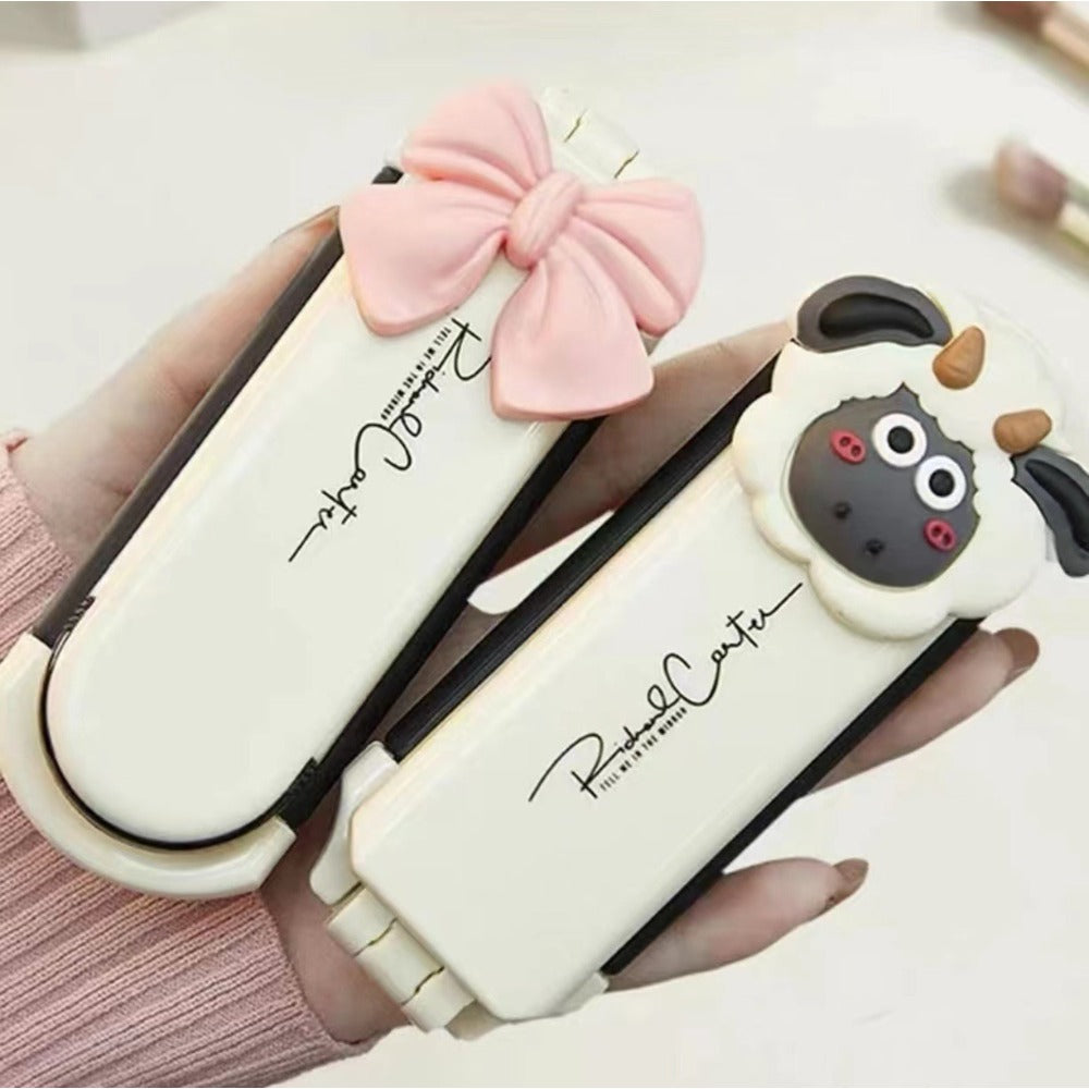 Portable Mini Folding Airbag Comb for Ladies with A Mirror