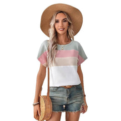 The New Summer Casual Three-tone Design of The Women's Round-neck Short-sleeved T-shirt