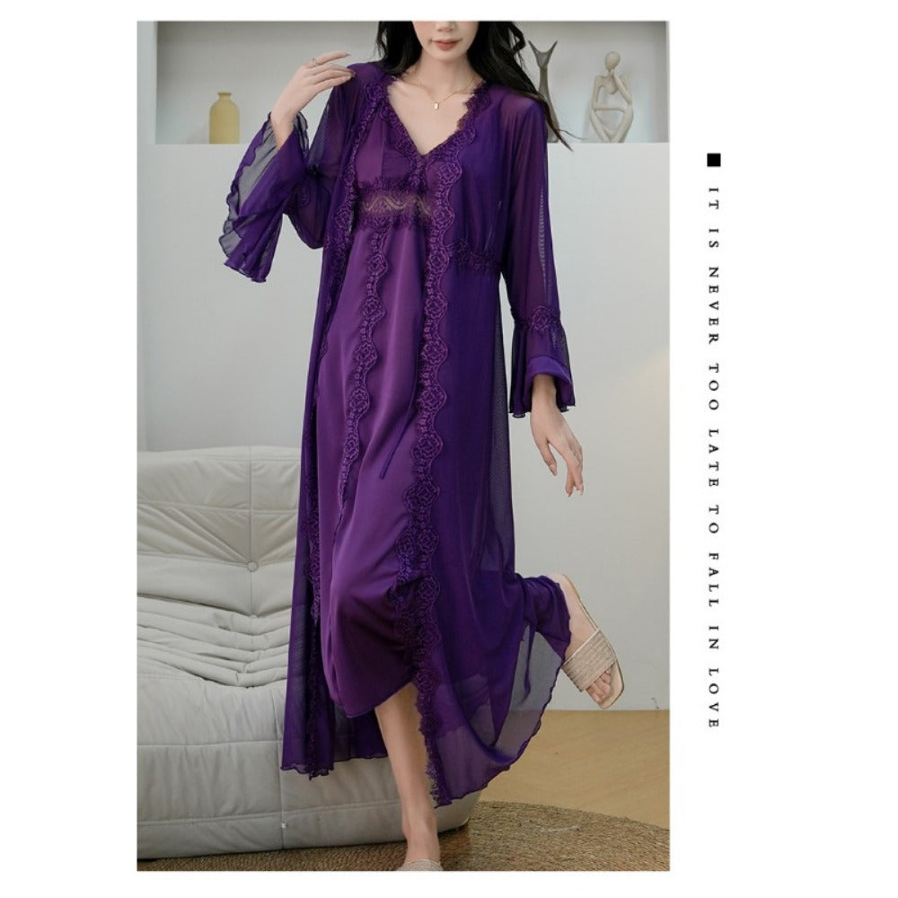 Pure Style Light French Satin Hollow with Chest Pad Pajamas