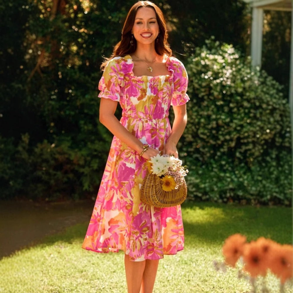 New One-shoulder Floral Print Dress