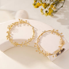 Oversized Earrings, Exaggerated Flowers, Branches and Leaves, Large Golden Rings, Sweet, Cool, Fashionable and Elegant Earrings