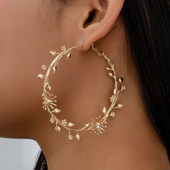 Oversized Earrings, Exaggerated Flowers, Branches and Leaves, Large Golden Rings, Sweet, Cool, Fashionable and Elegant Earrings