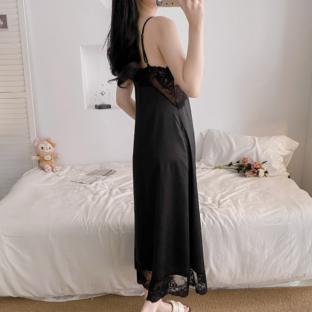 Cute Lace Satin Camisole Nightgown with Bra Pads