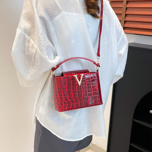 Stone-patterned Hand-held Fashionable Single-shoulder Retro Crossbody Trendy Ladies' Bucket Bag