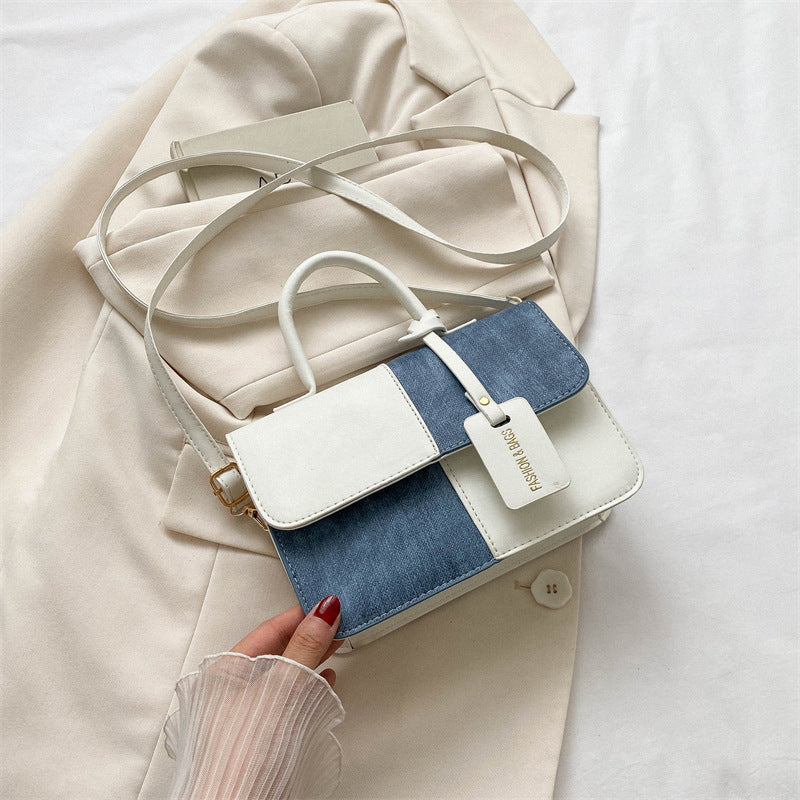 Fashionable Patchwork Texture Handbag, Single-shoulder Crossbody Bag
