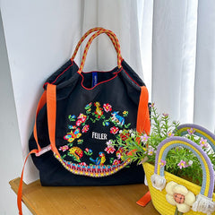 Japanese-style Embroidered Shopping Bags for Women, Fashionable, Niche and Large-capacity Bags