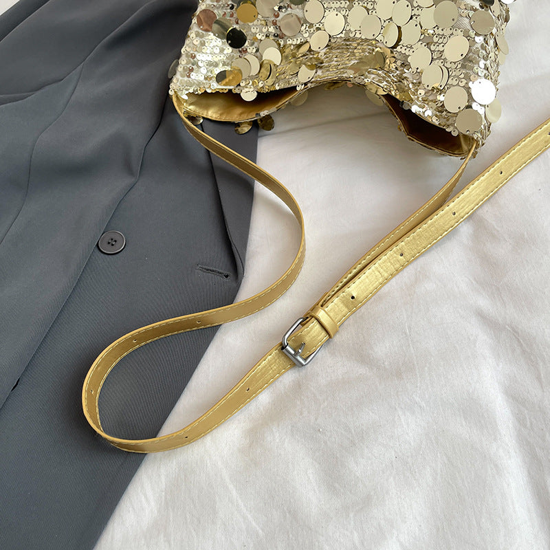 Trendy Sequined Niche Design Bags, Versatile Women's Bags, Chain Crossbody Bags, Single-shoulder Bucket Bags