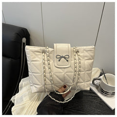 Soft Texture, Diamond-shaped Chain, Large Capacity, Fashionable and Casual, Bow Single-shoulder Tote Bag