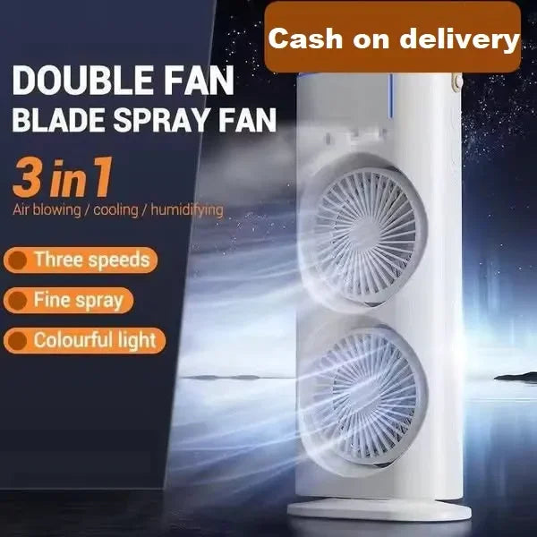3-in-1 Portable Dual-Head Humidifier Cooling Spray Fan