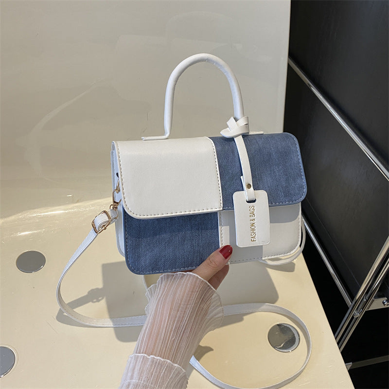 Fashionable Patchwork Texture Handbag, Single-shoulder Crossbody Bag