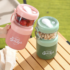 Stainless Steel Large-capacity Insulated, Covered Spoon Breakfast Cup, Oatmeal Cup, Portable for Students and Office Workers