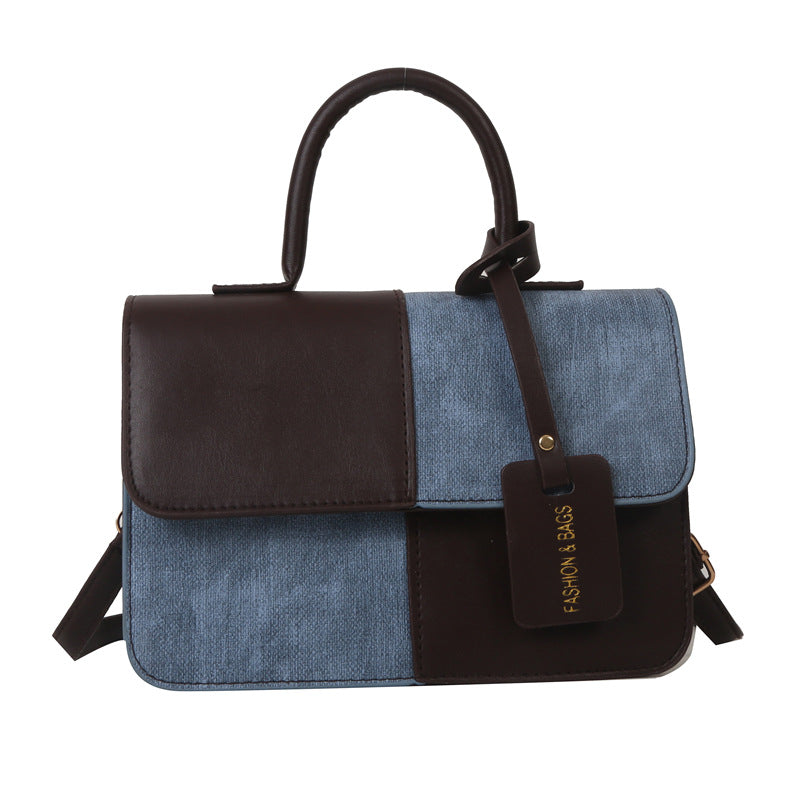 Fashionable Patchwork Texture Handbag, Single-shoulder Crossbody Bag