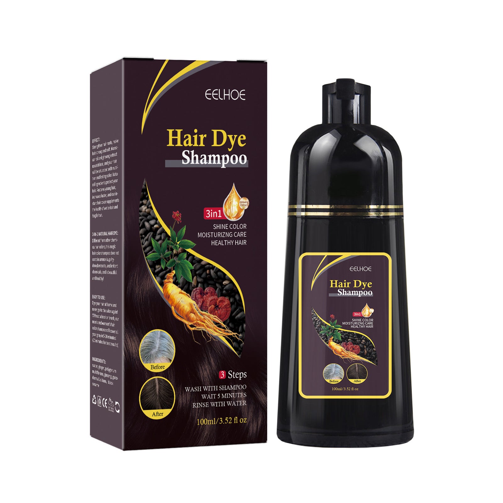 EELHOE Hair Shampoo with He Shou Wu Extract for Black and Smooth Hair