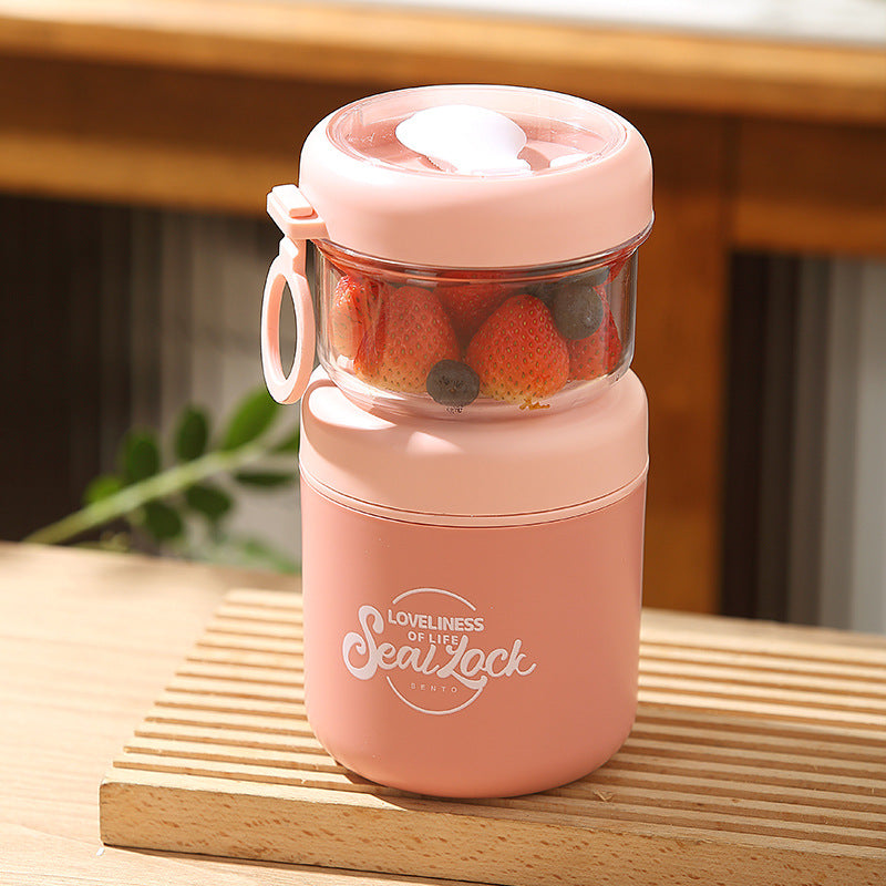Stainless Steel Large-capacity Insulated, Covered Spoon Breakfast Cup, Oatmeal Cup, Portable for Students and Office Workers